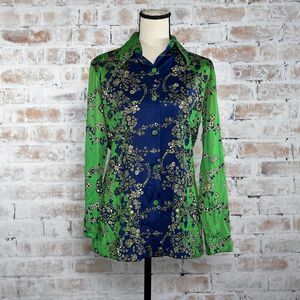 Vintage 70s Salvage Condition Floral Dagger Collar Long Sleeve Button Up Blouse